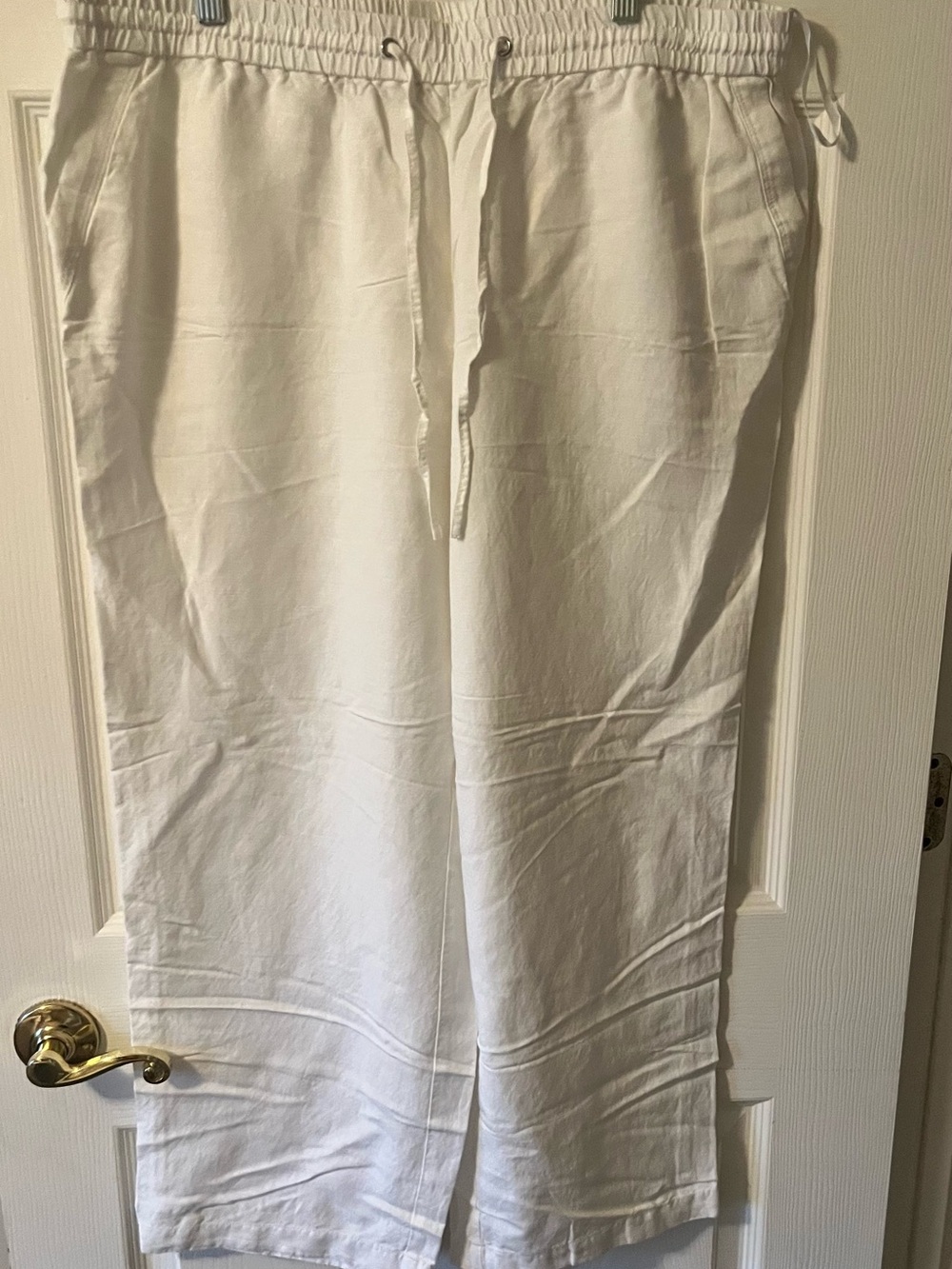 Jones Studio Womens White Straight-Leg Drawstring Pants